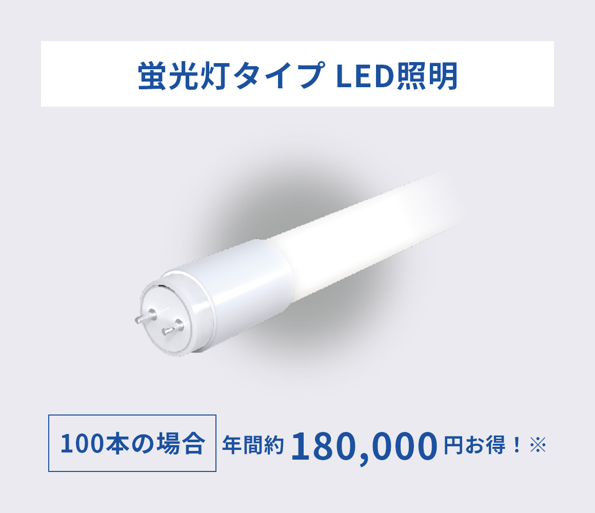 蛍光灯タイプ LED照明100本の場合年間約180,000円お得！※